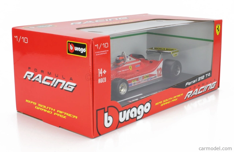 Bburago Ferrari F1  312t4 N 12 Winner South Africa Gp Kyalami (with Pilot) 1979 Gilles Villeneuve 1:18 Red