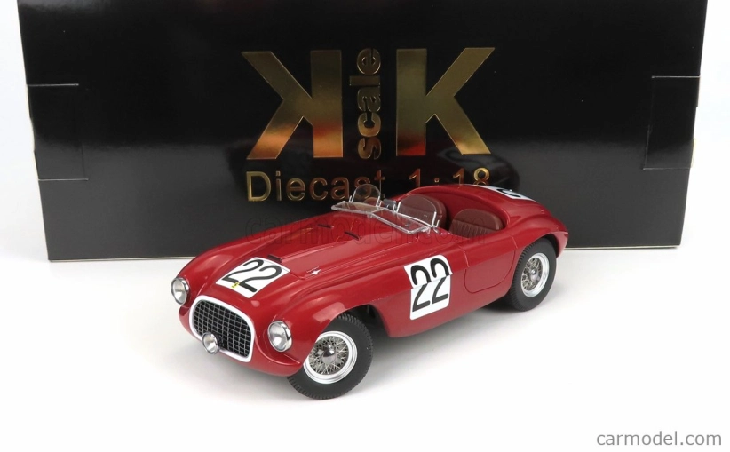 Kk-scale Ferrari 166mm Barchetta 2.0l V12 Spider Team Peter Mitchell-thomson N 22 Winner 24h Le Mans 1949 L.chinetti - L.selsdson 1:18 Red