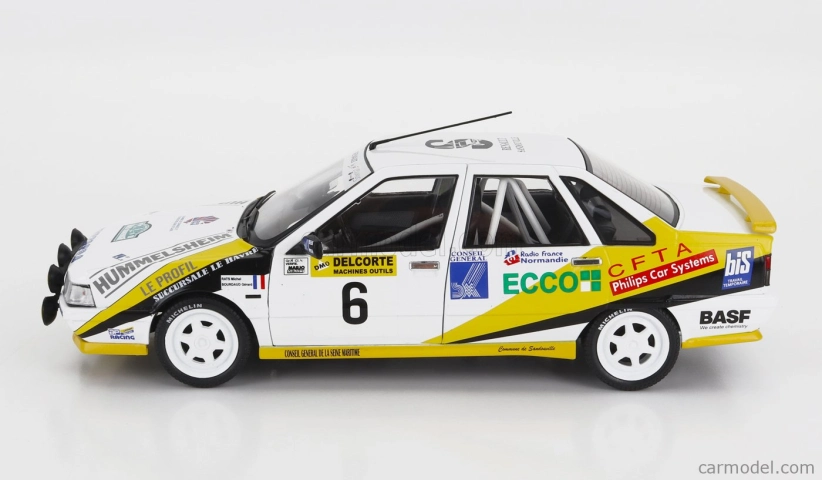 Solido Renault R21 Turbo Mkii Turbo Gr.a (nočná verzia) N 6 Rally Charlemagne 1991 M.rats - G.bourdaud 1:18 Biela Žltá Modrá