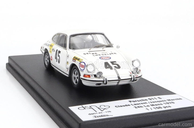 Trofeu Porsche 911s Coupe Team C.laurent N 45 24h Le Mans 1970 Claude Laurent - Jacques Marche 1:43 Bílá