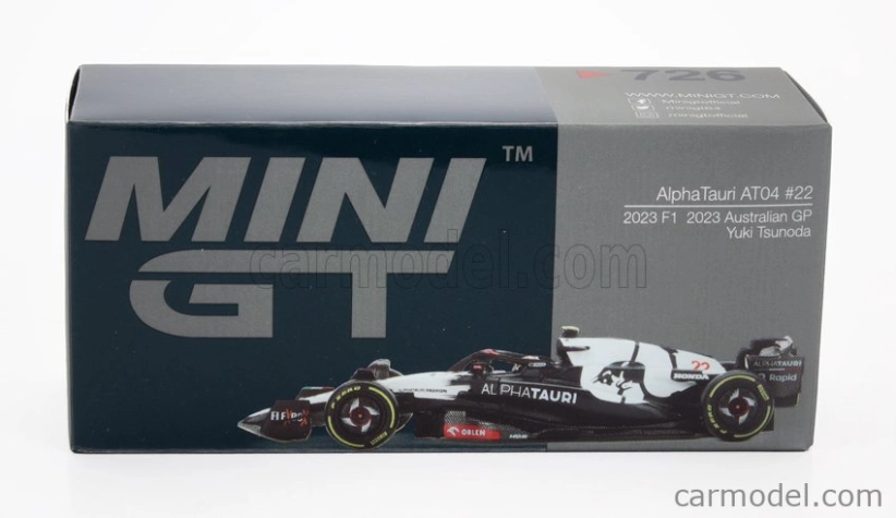 Mini-gt Alpha tauri F1  At04 Team Alpha Tauri N 22 Australian Gp 2023 Yuki Tsunoda 1:64 Modrá Bílá
