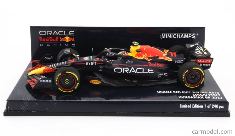 Minichamps Red bull F1 Rb18 Team Oracle Red Bull Racing N 11 Hungarian Gp 2022 Sergio Perez 1:43 Matná modrá žltá červená