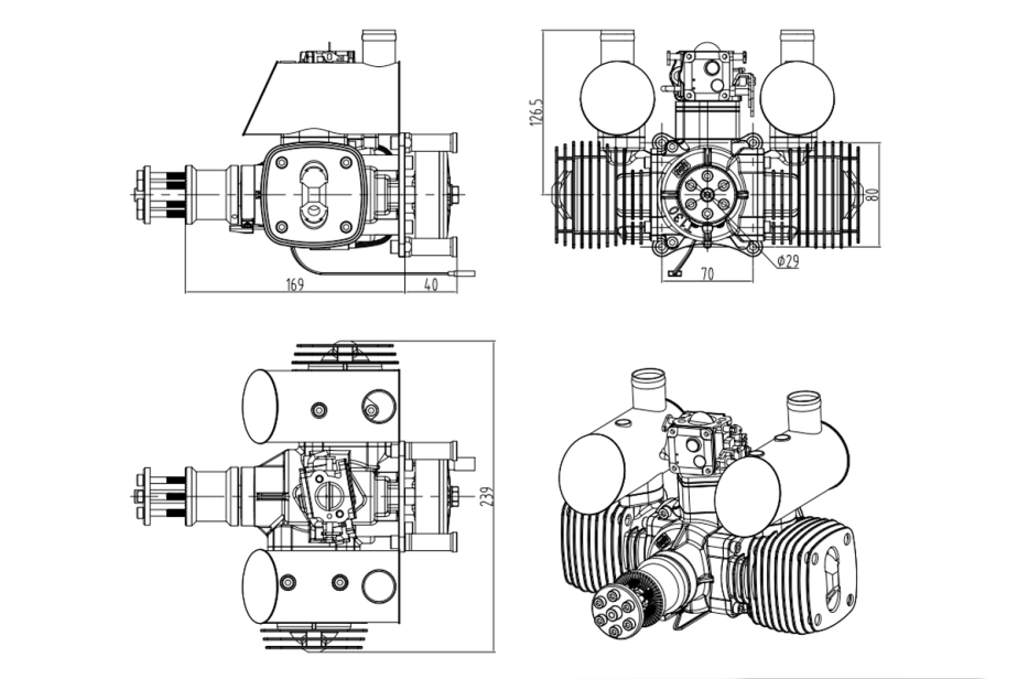 NGH GTT130-G Dvojtaktný benzínový motor