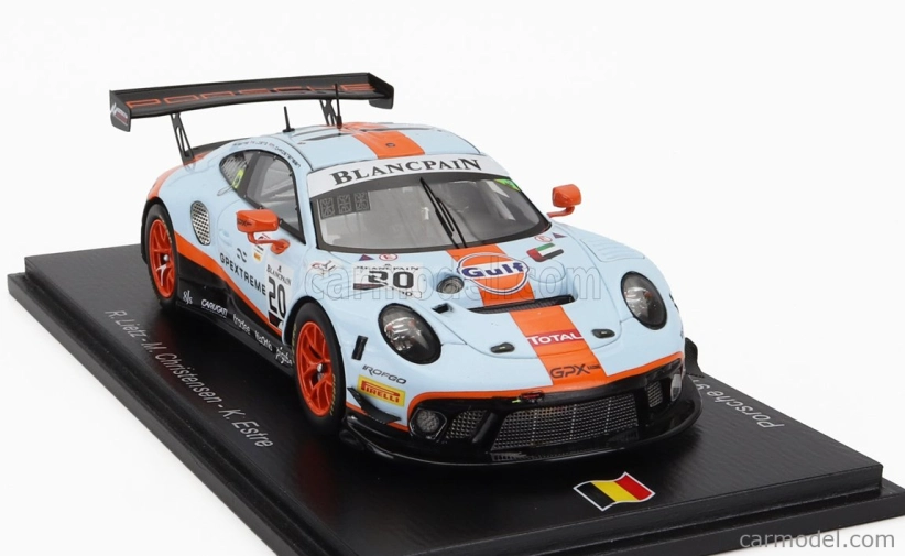 Iskrový model Porsche 911 991 Gt3 R 4.0l Flat-6 Team Gpx Racing N 20 Winner 24h Spa 2019 Richard Lietz - Michael Christensen - Kevin Estre 1:43 Svetlomodrá Oranžová Čierna