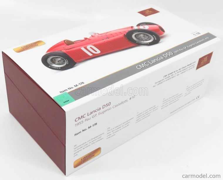 Cmc Lancia F1 D50 N 10 De Pau Gp 1955 Eugenio Castellotti 1:18 Red