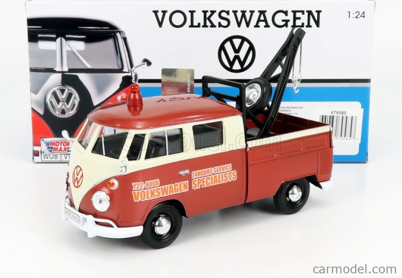Motor-max Volkswagen T1 Type 2 Double Cabine Pick-up 1961 - Carro Attrezzi - Wrecker Road Service 1:24 Hnědá Béžová