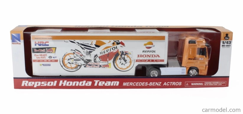 Newray Mercedes Benz Actros 1857 Truck Team Honda Rc213v Repsol Bike Transporter N 93 Majster sveta Marc Marquez - N 26 Dani Pedrosa Sezóna 2017 1:43 Oranžová biela