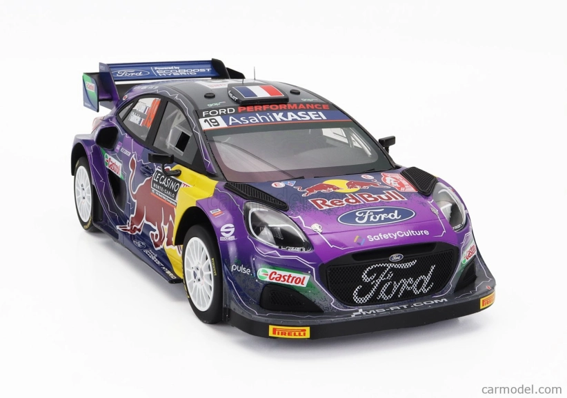 Truescale Ford england Puma Rally1 Red Bull Team Ford World Rally M-sport N 19 Winner Rally Montecarlo 2022 S.loeb - I.galmiche 1:18 Purple Yellow Black