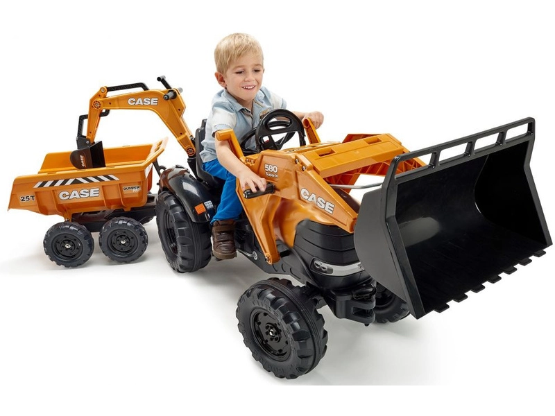 FALK – Šliapací traktor Case IH Beckhoe s nakladačom, rýpadlom a vlečkou