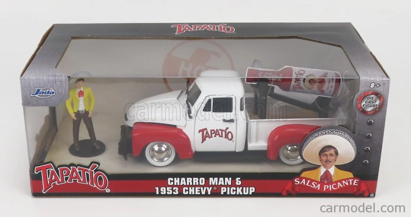 Jada Chevrolet Chevy Pick-up Tapatio 1953 s figúrkou Charro 1:24 bielo-červená