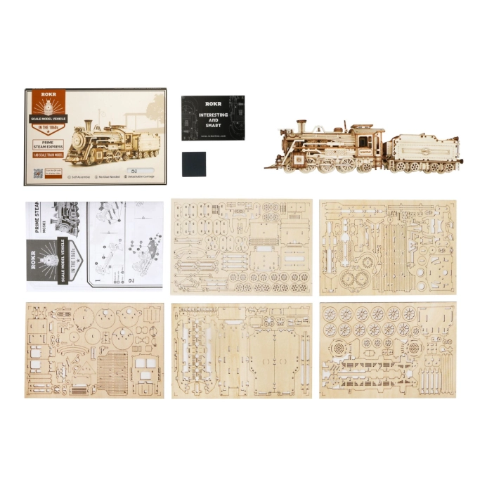 RoboTime dřevěné 3D puzzle Parní lokomotiva