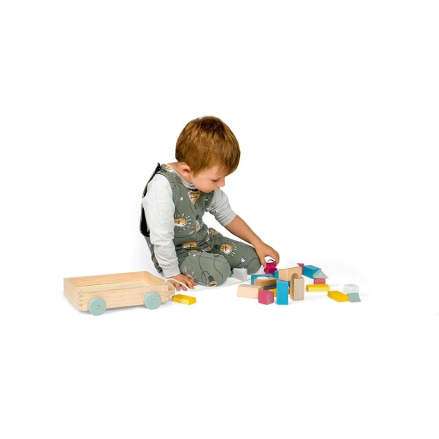 Bigjigs Toys Vozík s drevenými kockami - poškodený obal