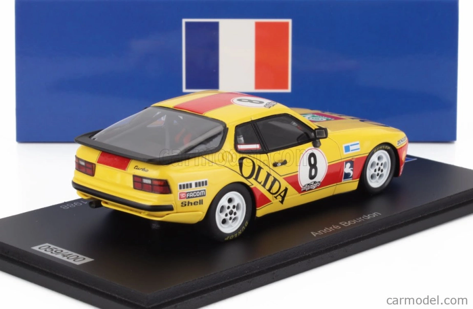 Spark-model Porsche 944 Turbo N 8 Cup Champion France 1988 Andre Bourdon 1:43 Žlutá Červená