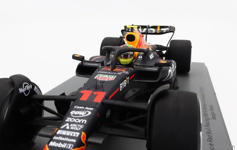Spark-model Red bull F1  Rb19 Team Oracle Red Bull Racing N 11 Winner Azerbaijan Gp 2023 Sergio Perez 1:18 Matt Blue