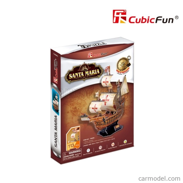 Cubicfun Puzzle Kit 3d v penovej lodi Santa Maria Caravella cm. 44x16x39 - 113 Pezzi - 113 dielikov /