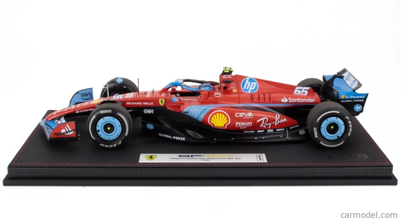 Bbr-models Ferrari F1 Sf-24 Team Scuderia Ferrari N 55 5th Miami Gp 2024 Carlos Sainz - Con Vetrina - With Showcase 1:18 Červená Světle Modrá
