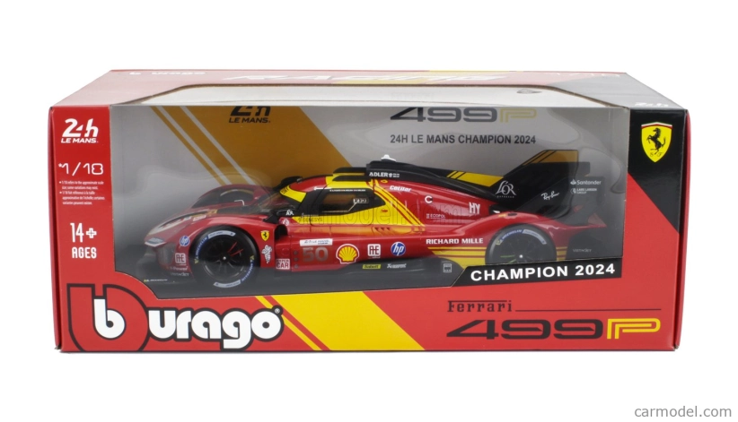 Bburago Ferrari 499p 3.0l Turbo V6 Team Ferrari Af Corse N 50 Winner 24h Le Mans 2024 Antonio Fuoco – Miguel Molina – Nicklas Nielsen 1:18 Red