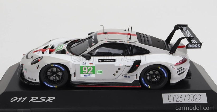 Spark-model Porsche 911 991-2 Rsr-19 4.2l Team Porsche Gt N 92 24h Le Mans 2022 Michael Christensen - Kevin Estre - Laurens Vanthoor 1:43 Bielo-sivo-červená