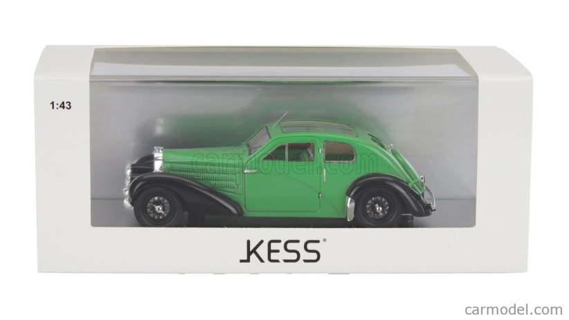 Kess-model Bugatti 57c S/n.57335 Coupe Aerodynamique Panoramic Roof 1938 1:43 Green Black