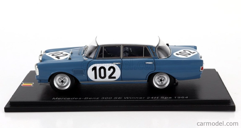 Spark-model Mercedes benz 300 Se 3.0l N 102 Víťaz 24h Spa 1964 Robert Crevits - Gustave Gosselin 1:43 Svetlo modrá biela