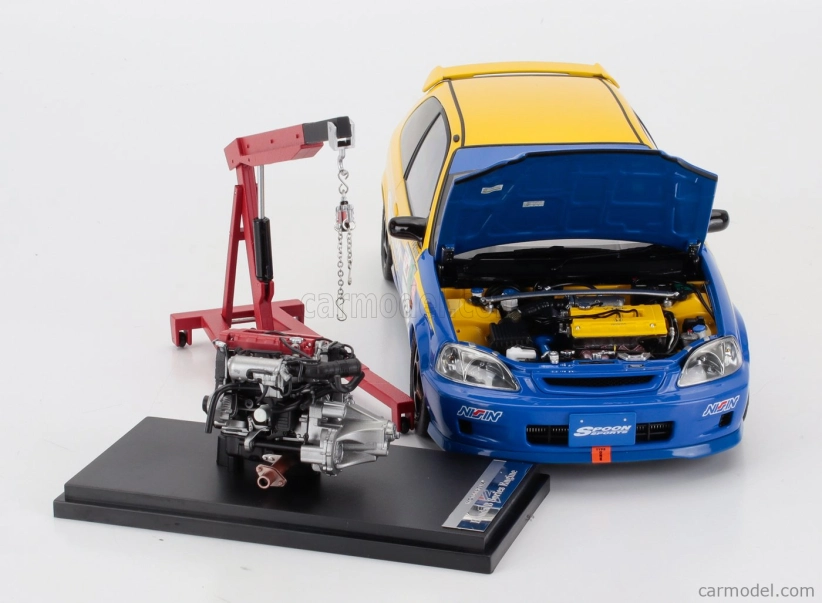 Motorhelix Honda Civic Ek9 Type R Spoon N 95 Racing With Engine And Accessories 1999 1:18 Modrá Žlutá