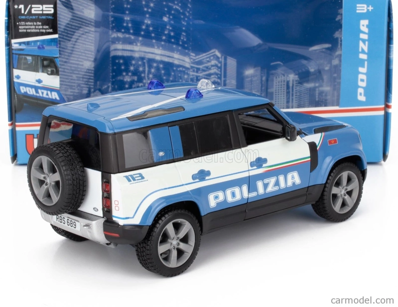 Bburago Land Zover New Defender 110 Polizia 2020 1:25 svetlomodrá