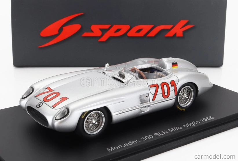 Spark-model Mercedes benz 300 Slr 3.0l S8 Team Daimler-benz Ag N 701 Mille Miglia 1955 K.kling 1:43 Strieborná
