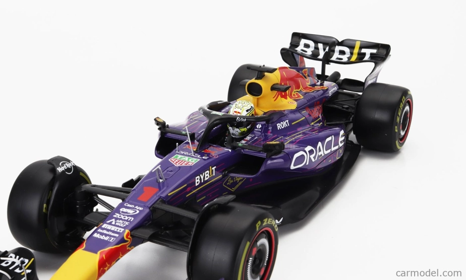 ROZBALENO - Bburago Red bull F1 Rb19 Team Oracle Red Bull Racing N 1 World Champion Winner Las Vegas Usa Gp 2023 Max Verstappen 1:18 Fialová Žlutá Červená