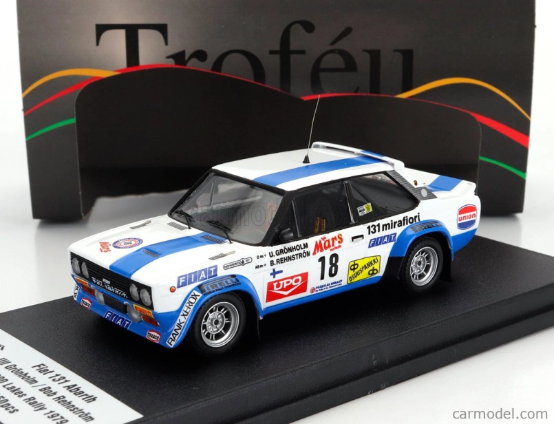 Trofeu Fiat 131 Abarth (night Version) N 18 4th Rally 1000 Lakes 1979 Ulf Gronholm - Bob Rehnstrom 1:43 Bílá Modrá