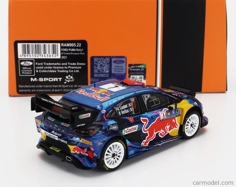 Ixo-models Ford england Puma Rally1 Red Bull Team M-sport Ford Wrt (nočná verzia) N 7 Rally Central European 2023 Pierre Louis Loubet - Benjamin Veillas 1:43 Blue Black
