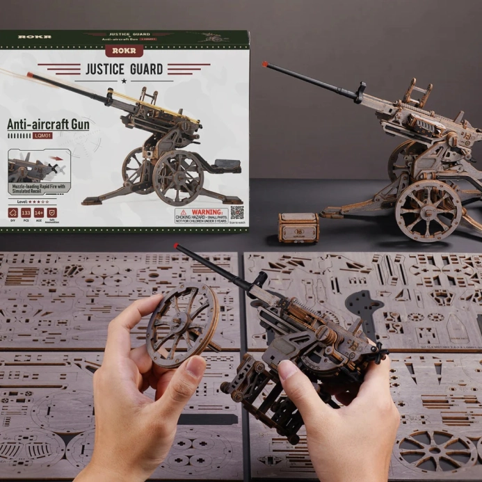 RoboTime 3D dřevěná mechanická skládačka Protiletadlové dělo