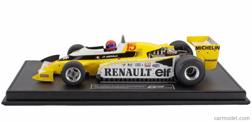 Gp-replicas Renault F1 Rs10 Team Renault Elf N 15 Pole Position And Winner France Gp (with Pilot Figure) 1979 Jean Pierre Jabouille - Con Vetrina - With Showcase 1:18 Žlutá Bílá