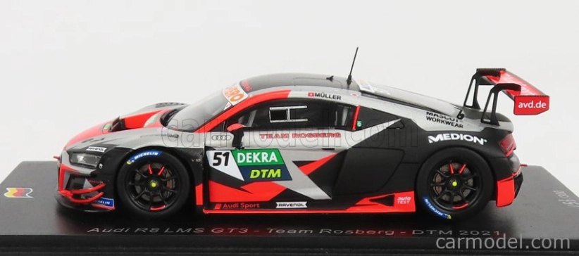 Spark-model Audi R8 Lms Gt3 Team Rosberg N 51 Dtm Season 2021 N.muller 1:43 Silver Red