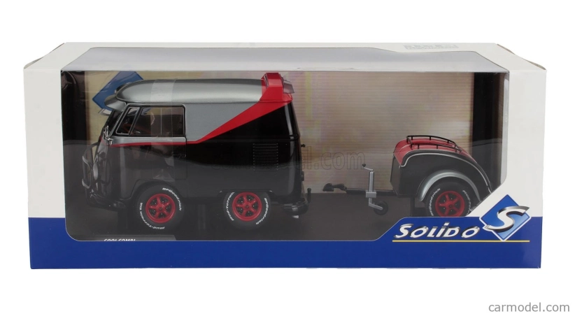 Solido Volkswagen T1 Van Kool Combi Sport With Trailer 1950 1:18 Černá Stříbrná Červená