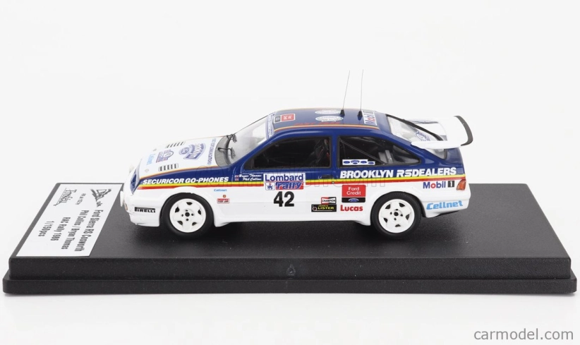 Trofeu Ford england Sierra Rs Cosworth N 42 Rally Rac Lombard 1986 Phil Collins - Bryan Thomas 1:43 Modrá biela