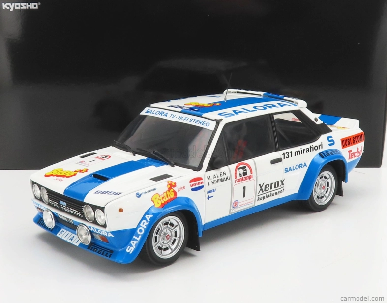 Kyosho Fiat 131 Abarth N 1 Winner Rally 1000 Lakes 1980 1:18, bílomodrá