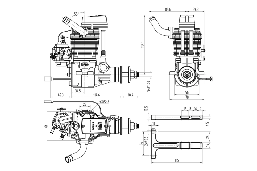 Štvortaktný benzínový motor NGH GF38