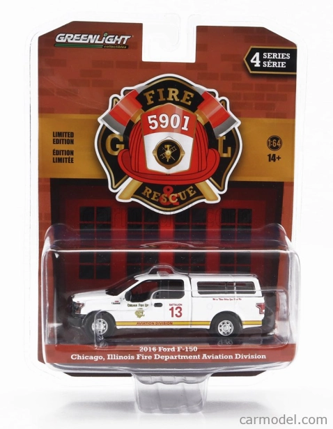 Greenlight Ford usa F-150 Pick-up Closed Chicago Fire Engine 2018 1:64 Bílá Žlutá