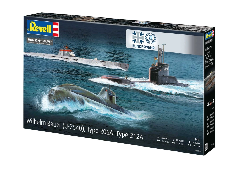 Plastic ModelKit ponorky 05186 – 70 Years Bundeswehr: Wilhelm Bauer, Type 206A, Class 2 (1:144)