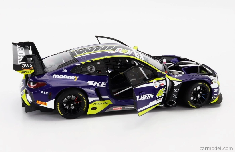 Minichamps BMW 4-series M4 Gt3 Team Wrt N 46 6th 24h Spa 2023 Valentino Rossi - Augusto Farfus - Maxime Martin 1:18 Fialová Žlutá Černá
