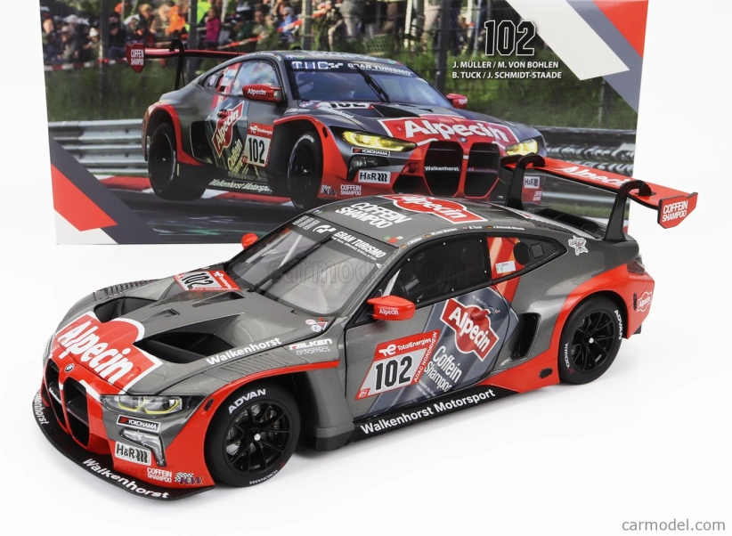 Minichamps BMW radu 4 M4 Gt3 Team Walkenhorst Motorsport N 102 24h Nurburgring 2022 Jorg Muller - Mario Von Bohlen - Ben Tuck - Jorn Schmidt Staade 1:18 Sivá oranžová
