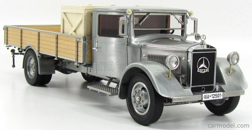 Cmc Mercedes Benz Lo2750 plošinový nákladný automobil s dreveným boxom Car Transporter 1936 1:18 sivé drevo