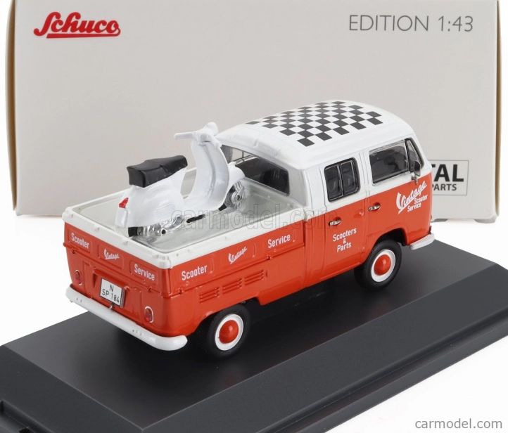 Schuco Volkswagen T2 Double Cabine Pick-up 1962 With Vespa Gs 1:43 Červená Bílá