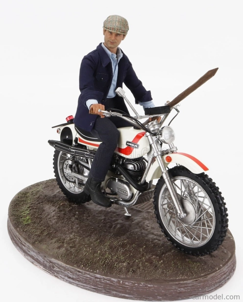 Clc-models Ossa 250 Ae73 Enduro 1973 With Terence Hill Small Action Figure - From Movie - Altrimenti Ci Arrabbiamo - Tv Series - Motorcycle 1:12 White