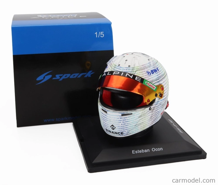 Spark-model Bell helmet F1 Casco Helmet Renault A523 Team Bwt Alpine N 31 British Gp 2023 Esteban Ocon 1:5 Bílá