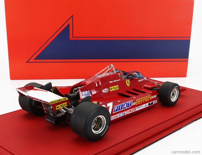 Gp-replicas Ferrari F1  126cx Comprex Turbo N 27 Usa Ovest Long Beach Gp (with Pilot Figure) 1981 G.villeneuve - Con Vetrina - With Showcase 1:18 Red