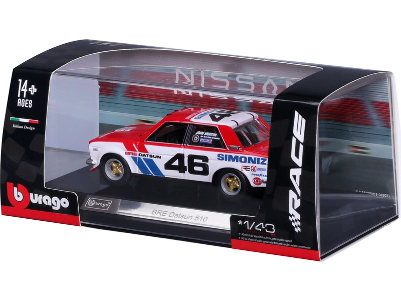 Bburago Datsun 510 Bre N 46 Racing 1972 1:43 Bílá Modrá Červená