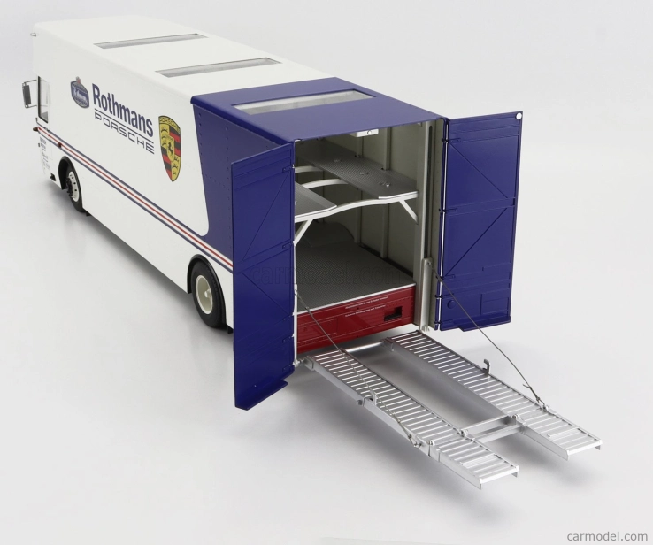 Schuco Mercedes benz O317 Truck Car Transporter Porsche Rothmans 1984 1:18 Bílá Modrá