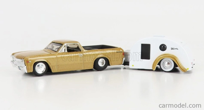 Maisto Chevrolet El Camino Pick-up With Trailer Roulotte 1967 1:64 zlato-biela