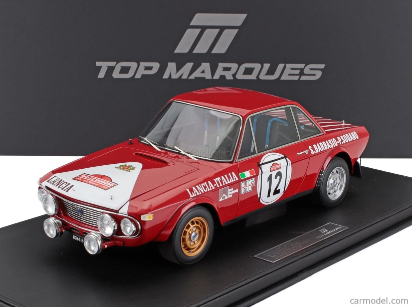 Topmarques Lancia Fulvia Hf 1600 Coupe (nočná verzia) N 12 2nd Rally Sanremo 1972 Sergio Barbasio - Piero Sodano - Con Vetrina - S vitrínou 1:12 červená biela